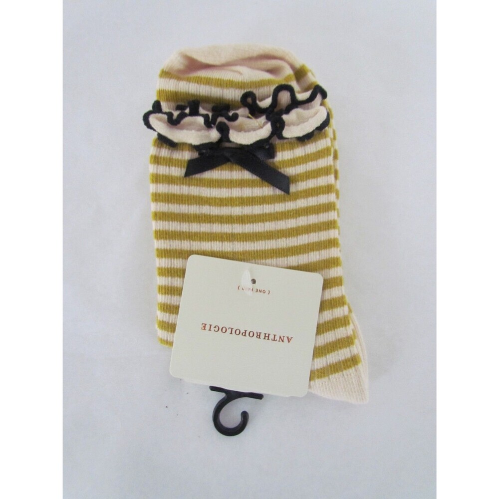 Anthropologie Striped Bow Accent Socks Yellow Mustard Blush NWT